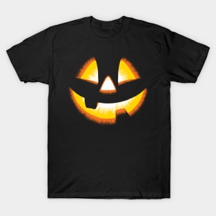 Halloween Glowing Pumpkin Face on Black T-Shirt